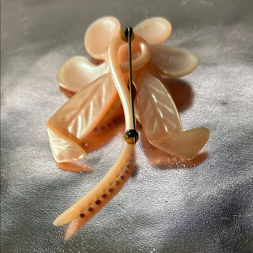 Vintage Peach Flower Brooch with Purple Accents #31031